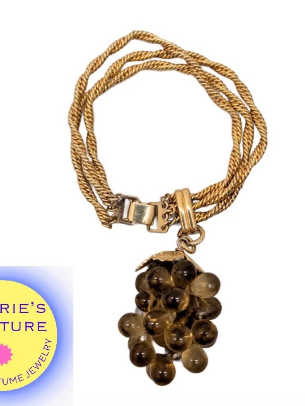 Vintage 1960s Signed Napier Goldtone Faux-Topaz Grape Cluster Charm Bracelet